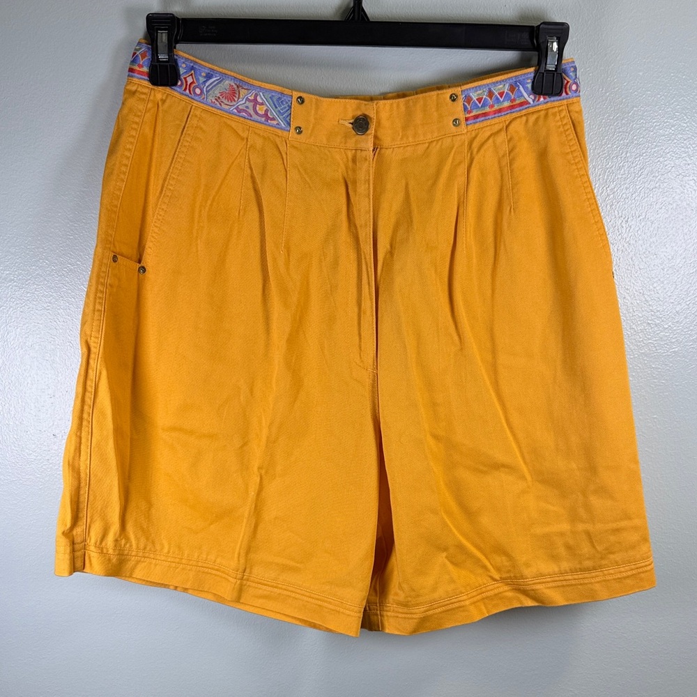 Vintage Le‎ Coq Sportif Mustard Shorts with Patterned Waistband Sz 32
